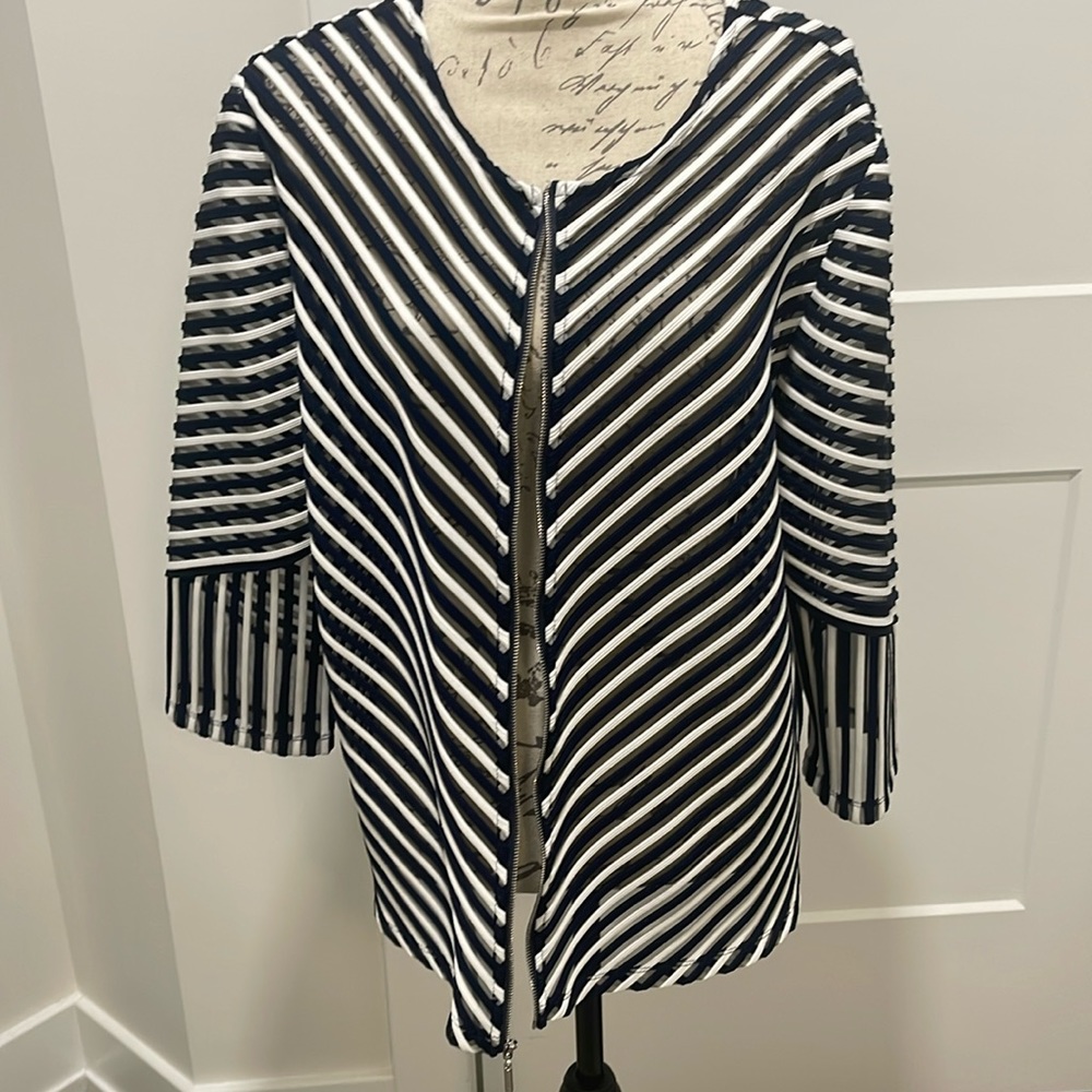 Chicos sheer navy and white jacket nylon zip up front